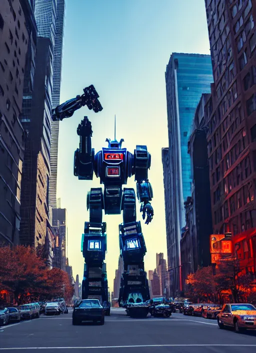 Prompt: a giant mecha robot made of stop signs in manhattan, hyper realistic, highly detailed, cinimatic, shadows, scrap, signs, 8 k, photo, movie still