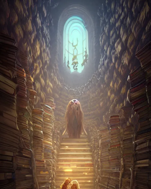 Prompt: highly detailed surreal vfx portrait of a boss monster in a catacomb of books, stephen bliss, unreal engine, greg rutkowski, loish, rhads, beeple, makoto shinkai and lois van baarle, ilya kuvshinov, rossdraws, tom bagshaw, alphonse mucha, global illumination, detailed and intricate environment