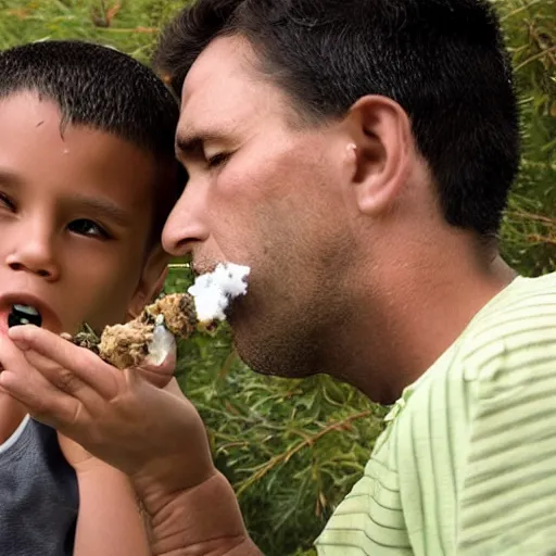 Prompt: Father and son smoking cannabis