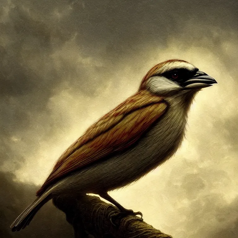 Image similar to epic professional digital art of startling thorned shrike, faint golden moody atmospheric lighting, painted, intricate, detailed, detailed, foreboding, by leesha hannigan, wayne haag, reyna rochin, ignacio fernandez rios, mark ryden, iris van herpen,, epic, stunning, gorgeous, much wow, cinematic, masterpiece.