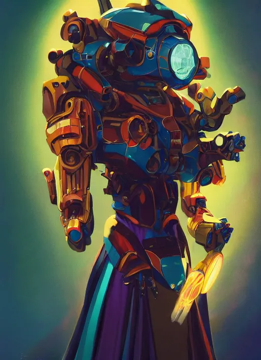 Image similar to an anthropomorphic beautiful mecha female wizard portrait holding a staff wearing colourful robe, fine art, award winning, intricate, elegant, sharp focus, octane render, hyperrealistic, cinematic lighting, highly detailed, digital painting, 8 k concept art, art by jamie hewlett and z. w. gu, masterpiece, trending on artstation, 8 k