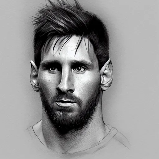 Image similar to a well designed portrait of Messi , detailed, realistic, sketch style, Artstation,Greg Rutkowski, 8K resolution.