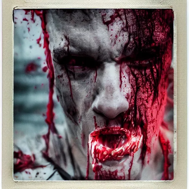 Image similar to the chaos king, bleeding colors, big budget movie scene, horror reality, award winning photograph, cinematic lighting, realistic!, hyperrealism, realistic refine flavor, real polaroid picture