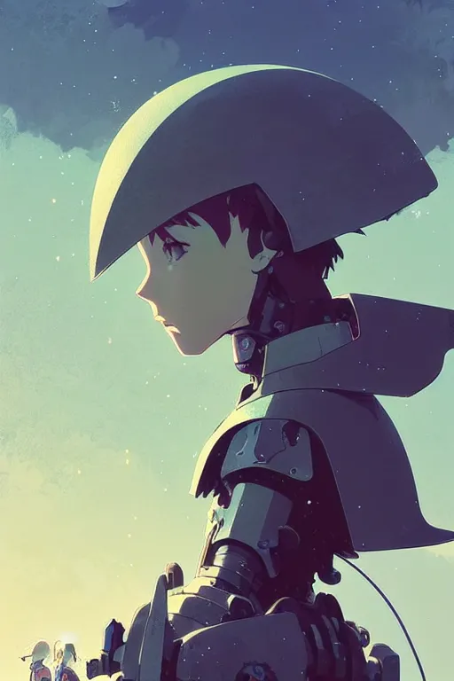 Image similar to portrait of a medieval mech by ilya kuvshinov, cloudy sky background lush landscape ln illustration concept art anime key visual trending pixiv by victo ngai fanbox by greg rutkowski makoto shinkai takashi takeuchi studio ghibli