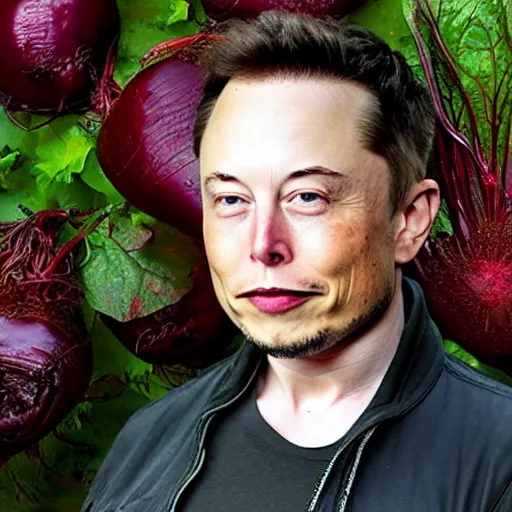 Prompt: Elon Musk skin like beets, in the garden, super realistic photo