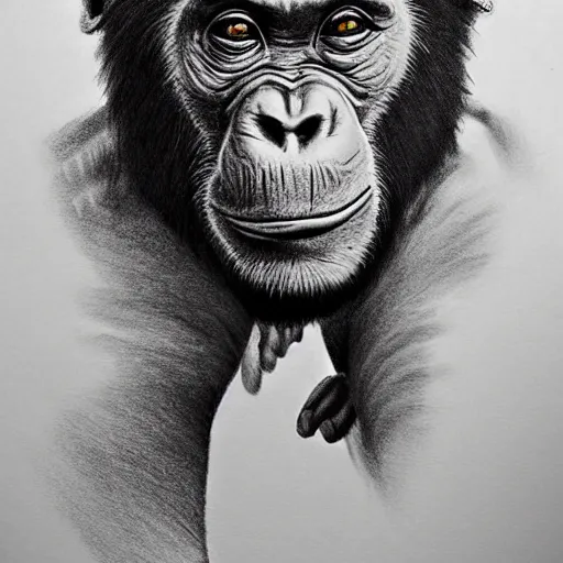 Image similar to pencil art, self portait, highly detailed, epic, chimpanzee in astronaut suit.