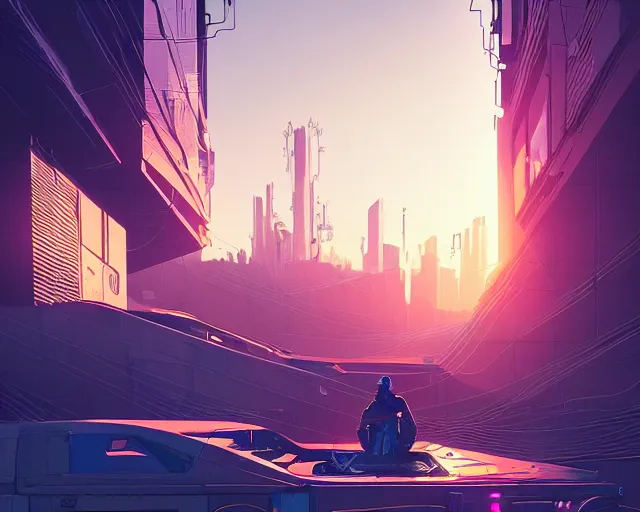 Image similar to beautiful painting of a cyberpunk marseilles inspired by phillipe stark, art by mike winkelmann, golden hour, illustration, highly detailed, simple, smooth and clean vector curves, no jagged lines, vector art, smooth, artstation