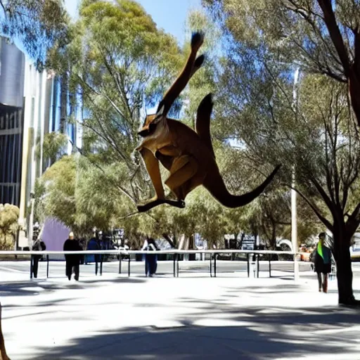 Prompt: kangaroo doing parkour at the adelaide festival center