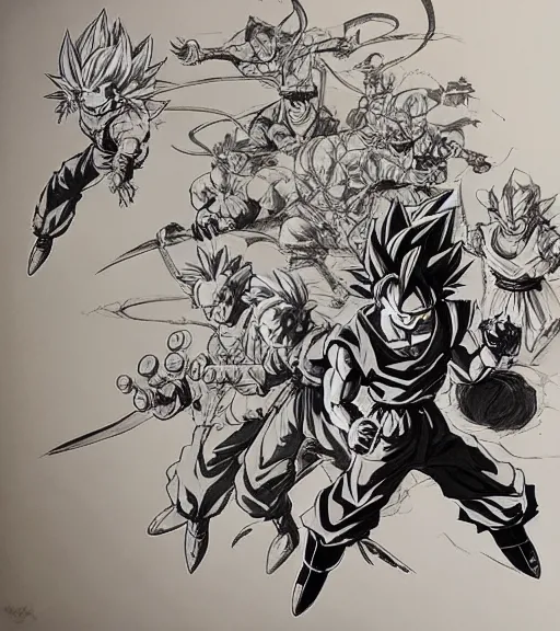 Image similar to dragon ball, pen and ink, intricate line drawings, by toriyama akira ， craig mullins, ruan jia, kentaro miura, greg rutkowski, loundraw