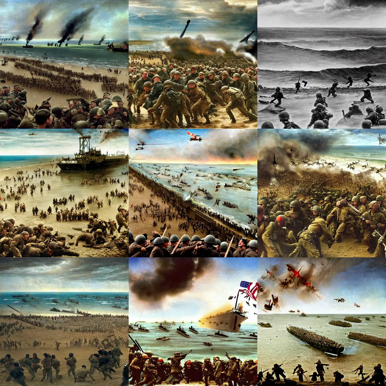 Prompt: d - day omaha beach invasion, renaissance painting