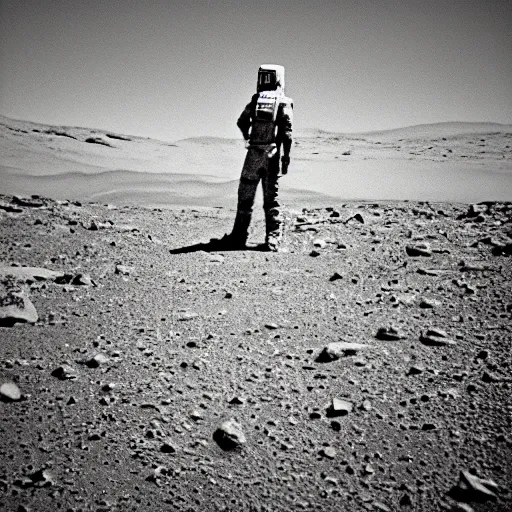 Prompt: grainy photograph of Sasquatch on Mars