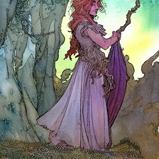 Image similar to a simple and atmospheric watercolour fantasy character concept art painting of a fairytale, very muted colors, by rebecca guay, michael kaluta, charles vess and jean moebius giraud