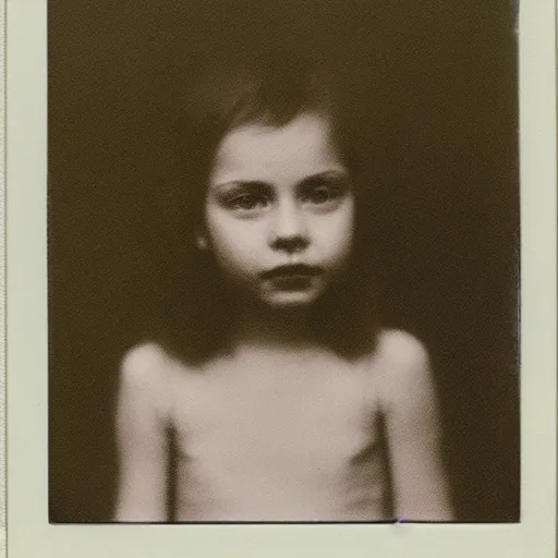 Prompt: polaroid by andrei tarkovsky of young girl with small green flowers in her hair.