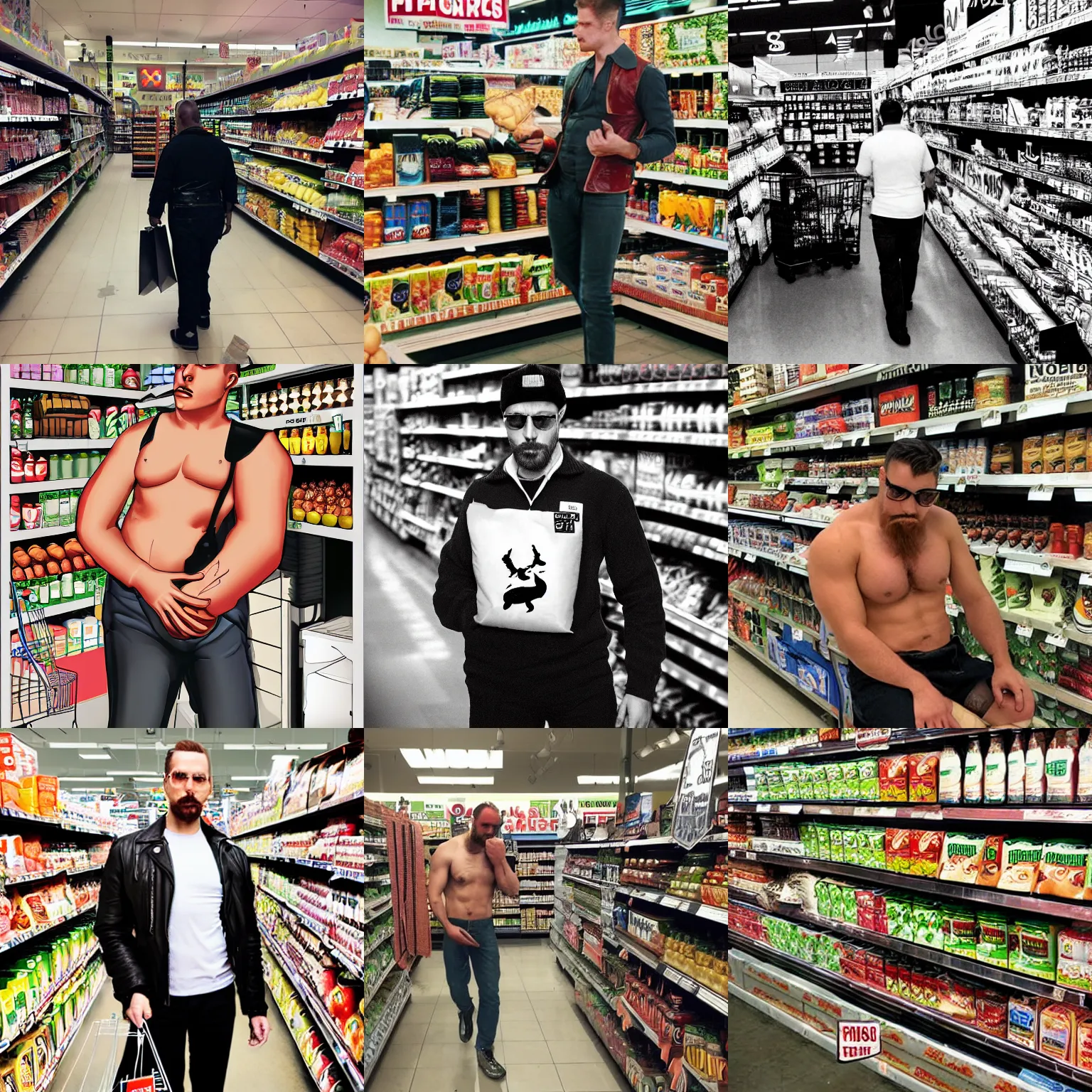 Prompt: shopping groceries, tom of finland