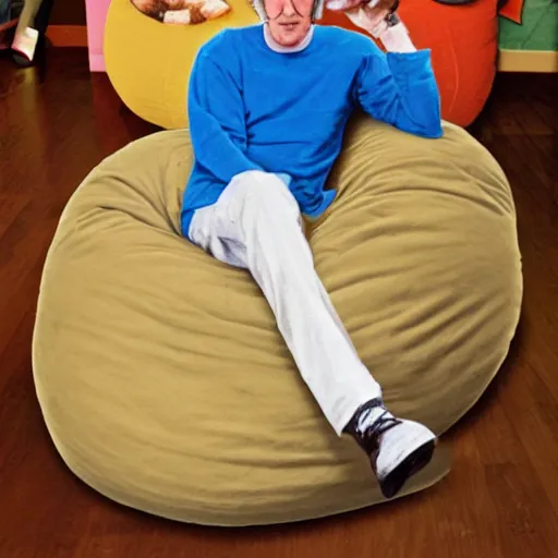 Prompt: larry david sitting on large bagel beanbag, colored-pencil sketch