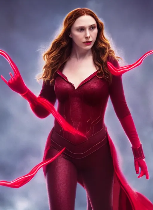 Image similar to full body portrait of the scarlet witch, beautiful, sensual, hyperrealistic, 8 k resolution