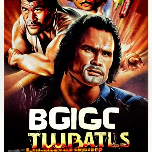 Image similar to big trouble in little china, poster, but the main actor is the rock