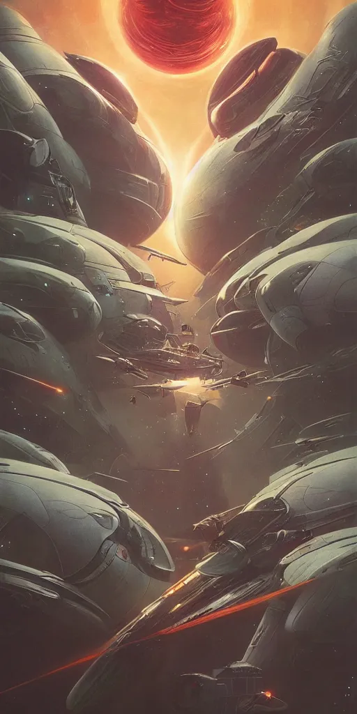 Image similar to retro futuristic sci - fi poster by moebius and greg rutkowski, epic spaceship battle, nebulae, stargezers