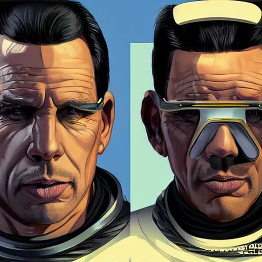 Image similar to [UHD Fonze as a GTA character on the streets of futuristic laserpunk Dallas, correct face, intricate facial details, symmetrical face, elegant, graphic detail, digital painting, trending on artstation, concept art, tonalism, sharp focus, illustration, art by Akira Toriyama and Greg Rutkowski and Alphonse Mucha]