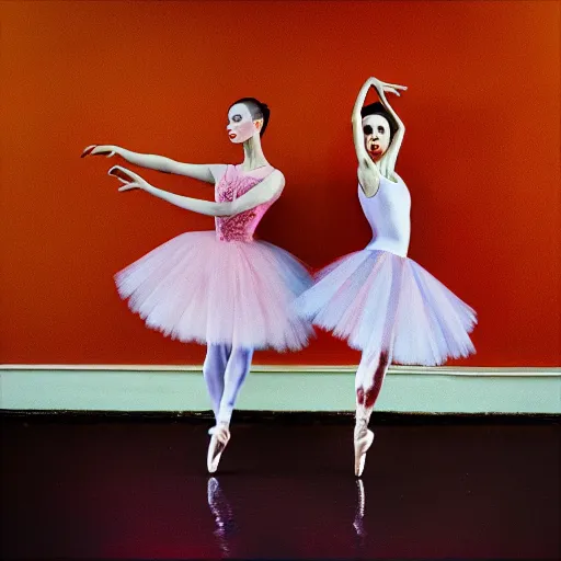 Image similar to two ballerinas floating in paint, painted in style of francis bacon, paint drips, intricate details, lonely, psychologic, melancholic, rendered in octane, cg society contest winner, altermodern,