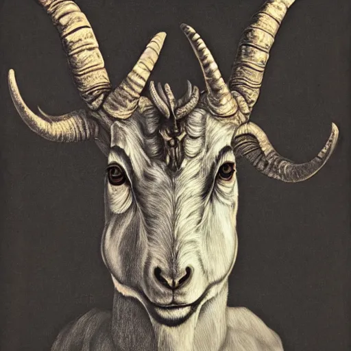 Image similar to A portrait of a demonic horned goat