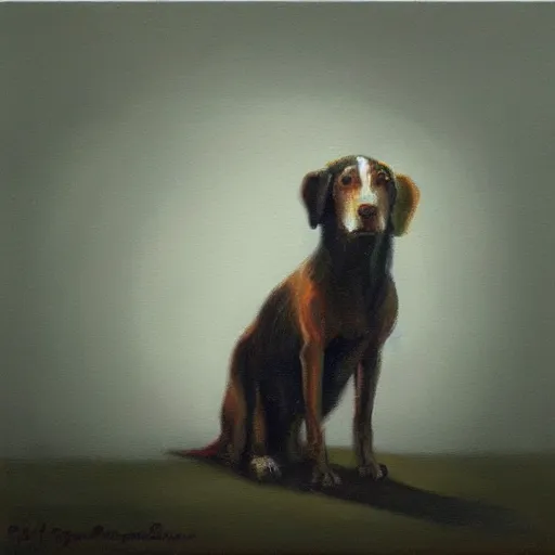 Prompt: “lonely dog by fire oil panting”