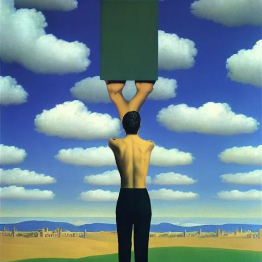 Prompt: The Son of Man by Rene Magritte. Vaporwave