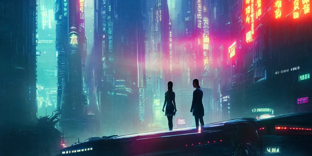 Image similar to jamie chung altered carbon 2 0 1 8 blade runner movie still look at the cityscape from roof matrix perfect face fine realistic face pretty face neon puffy jacket blue unicorn futuristic sci - fi elegant by denis villeneuve tom anders zorn hans dragan bibin thoma greg rutkowski ismail inceoglu illustrated sand storm alphonse mucha