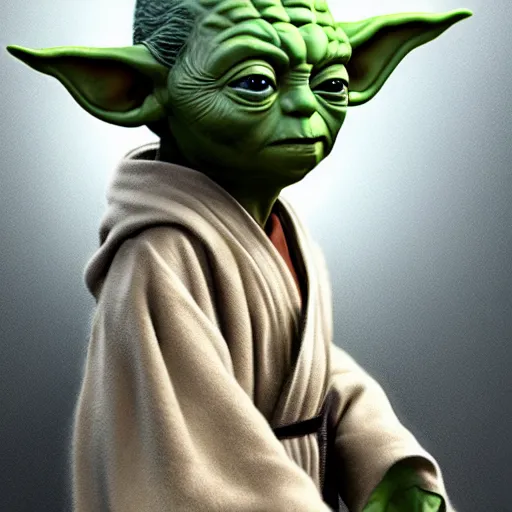 Image similar to young yoda in the dark, au naturel, hyper detailed, digital art, trending in artstation, cinematic lighting, studio quality, smooth render, unreal engine 5 rendered, octane rendered, art style by klimt and nixeu and ian sprigger and wlop and krenz cushart