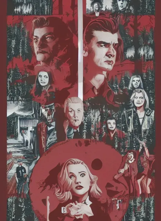 Image similar to twin peaks movie poster art by hector garrido
