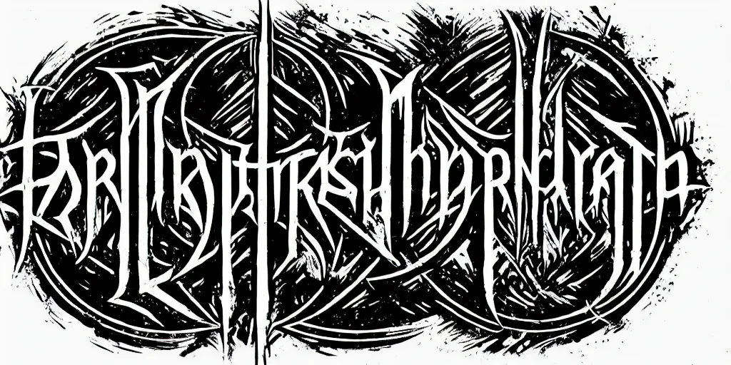 Prompt: masterpiece, symmetrical darkthrone logo calligraphy by thomas bokler, behance, white letters on black background