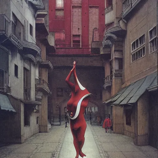 Prompt: portrait of masked dancer on the art deco streets of the industrial city city of ya-Don during the Festival of Masks, award-winning realistic sci-fi concept art by Beksinski, Bruegel, Greg Rutkowski, Alphonse Mucha, and Yoshitaka Amano