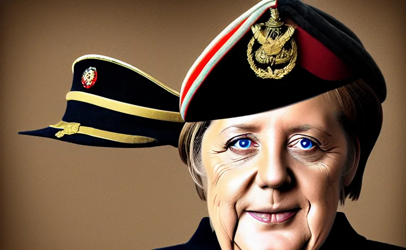 Image similar to portrait of angela merkel dressed as a military officer, digital art, natural light, sharp, detailed face, magazine