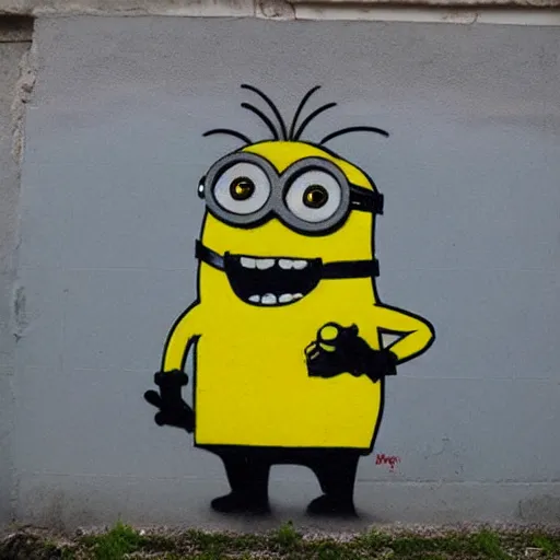 Image similar to Graffiti of a minion by Banksy