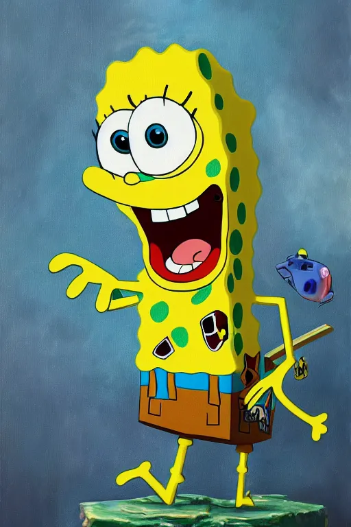 Image similar to 50% spongebob, 50% dragon, oil on canvas, intricate, portrait, 8k highly professionally detailed, HDR, CGsociety