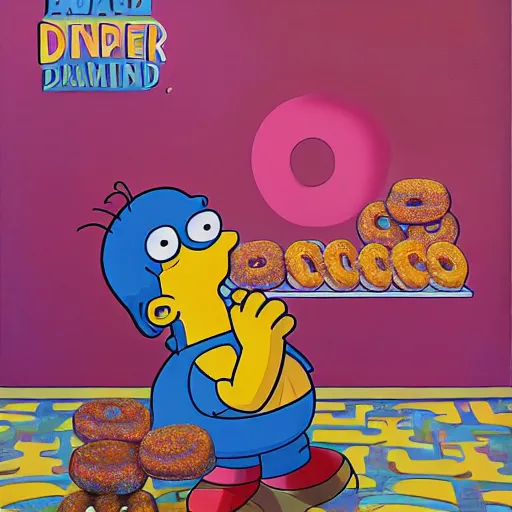 Prompt: poster of Homer Simpson as a real person dreaming of donuts by Tristan Eaton & Greg Rutkowski