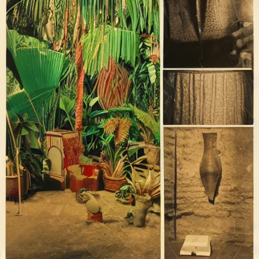 Image similar to An offset photography of an object on display, three colors, anthropology of wonder, ((exotic artifacts)), bauhause, (tropicalism), colonial expedition, exhibition, 60s style