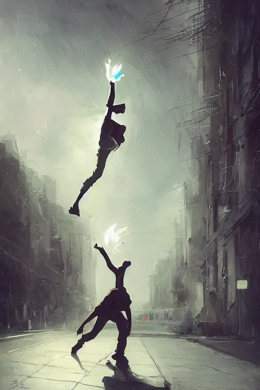 Prompt: street dancer in the wind by artgem and greg rutkowski, light cone, reimagined by industrial light and magic