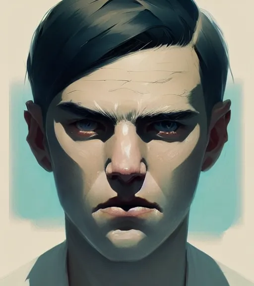 Image similar to portrait of a man white hair, white eyes, face tatooes by atey ghailan, by greg rutkowski, by greg tocchini, by james gilleard, by joe fenton, by kaethe butcher, dynamic lighting, gradient light blue, brown, blonde cream and white color scheme, grunge aesthetic