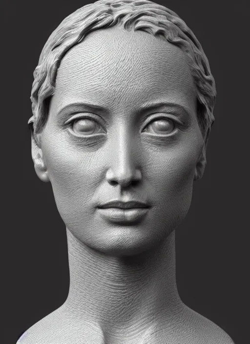 Image similar to 3D resin miniature sculpture by Jean-Baptiste Carpeaux, woman, prefect symmetrical face, academic art, realistic, 8K, Introduction factory photo, Product Introduction Photo, Hyperrealism. Subsurface scattering, raytracing, Octane Render, Zbrush, simple background