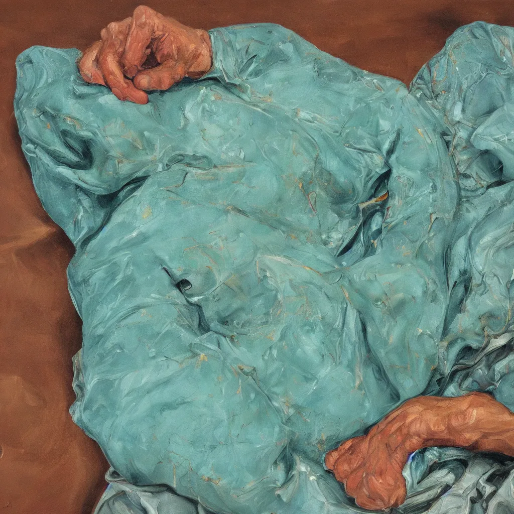 Image similar to high quality high detail painting by lucian freud, jenny savile, turquoise, hd