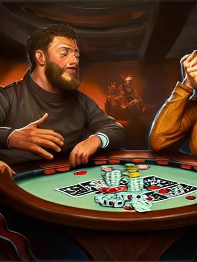 Prompt: guys arguing during a poker match. angry intricate, elegant, highly detailed, digital painting, artstation, concept art, sharp focus, illustration, by justin gerard and artgerm, 8 k