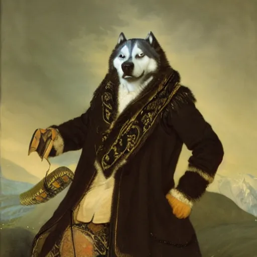 Image similar to Portrait of a siberian husky bard by Carl Friedrich Deiker and Robert Cleminson