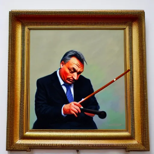 Image similar to viktor orban knitting, oil painting