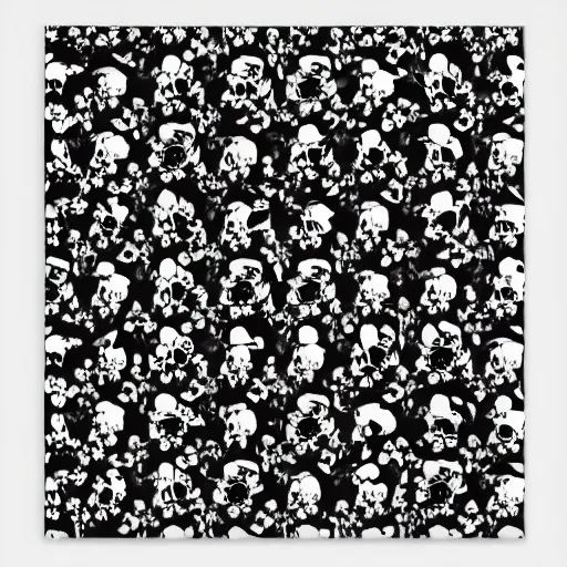 Prompt: repeat pattern with floral and skull face in centre of floral wallpaper print on black background