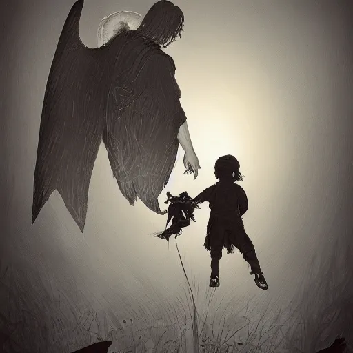 Prompt: guardian angel protecting child by Boris Groh trending on ArtStation