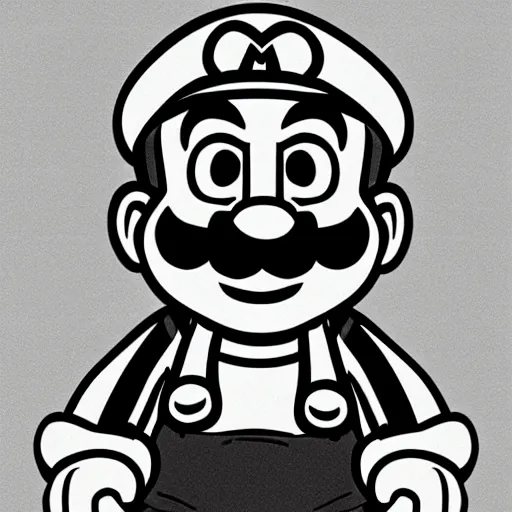 Image similar to mario in criminal style, monochrome