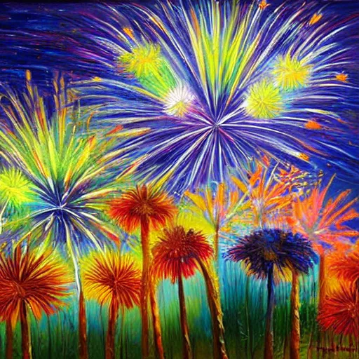 Image similar to When the fireworks are in full bloom by oil painting