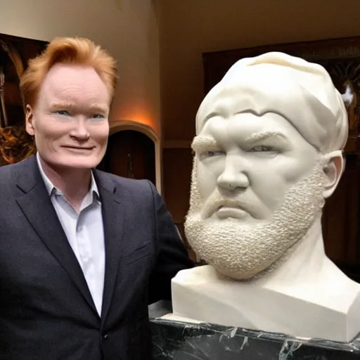 Image similar to conan o'brien and andy richter, by auguste rodin, marble