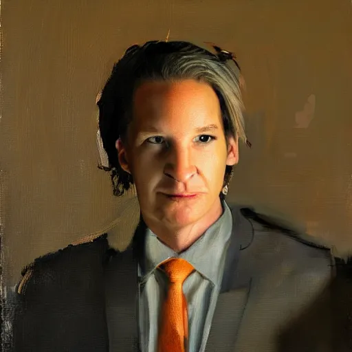 Image similar to a feminine version of female bill maher jeremy mann painting